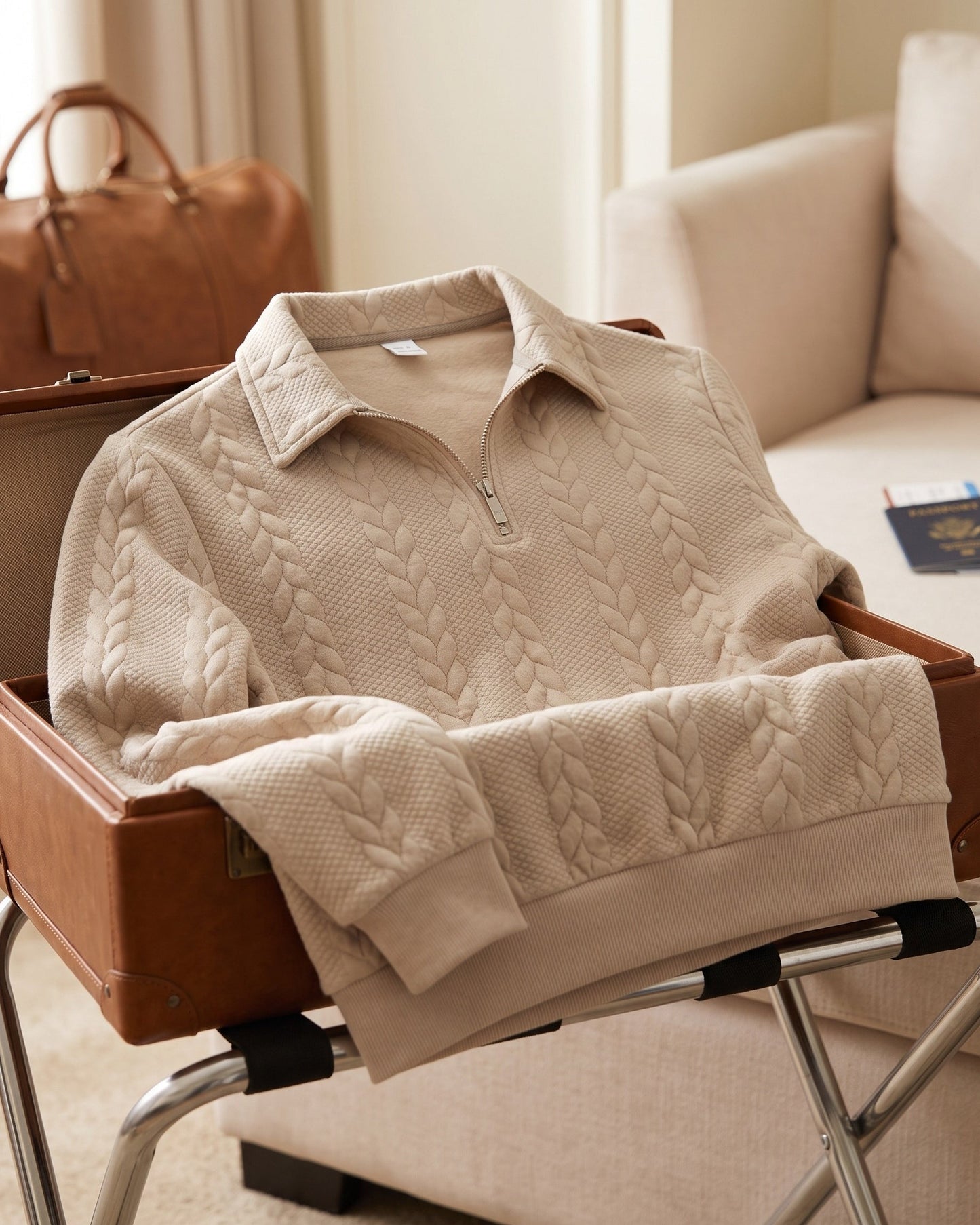 Rinaldo Cable-Jacquard Quarter-Zip